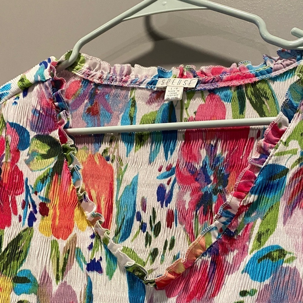Spense Floral Blouse Large Ruffle V-Neck Flared Sleeve Lightweight Top - Picture 5 of 7